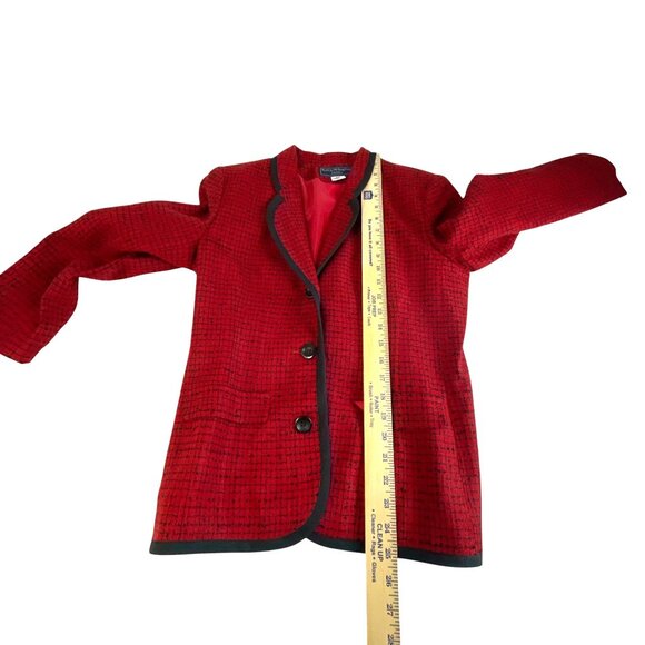 Norton McNaughton Buttoned Blazer Petite 8P Red & Black Acrylic Evening Career - Picture 6 of 7